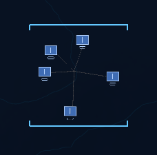 A taskforce of six units connected by thin lines to a central point, with a blue bounding bracket surrounding the group